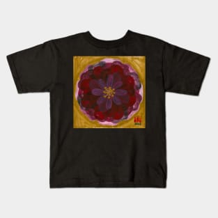 100 leaves dark red rose with gold background Kids T-Shirt